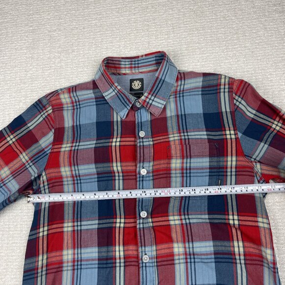 Y2K Element Plaid Flannel Check Long Sleeve Button Shirt Men Size L Red / Blue - Picture 9 of 16